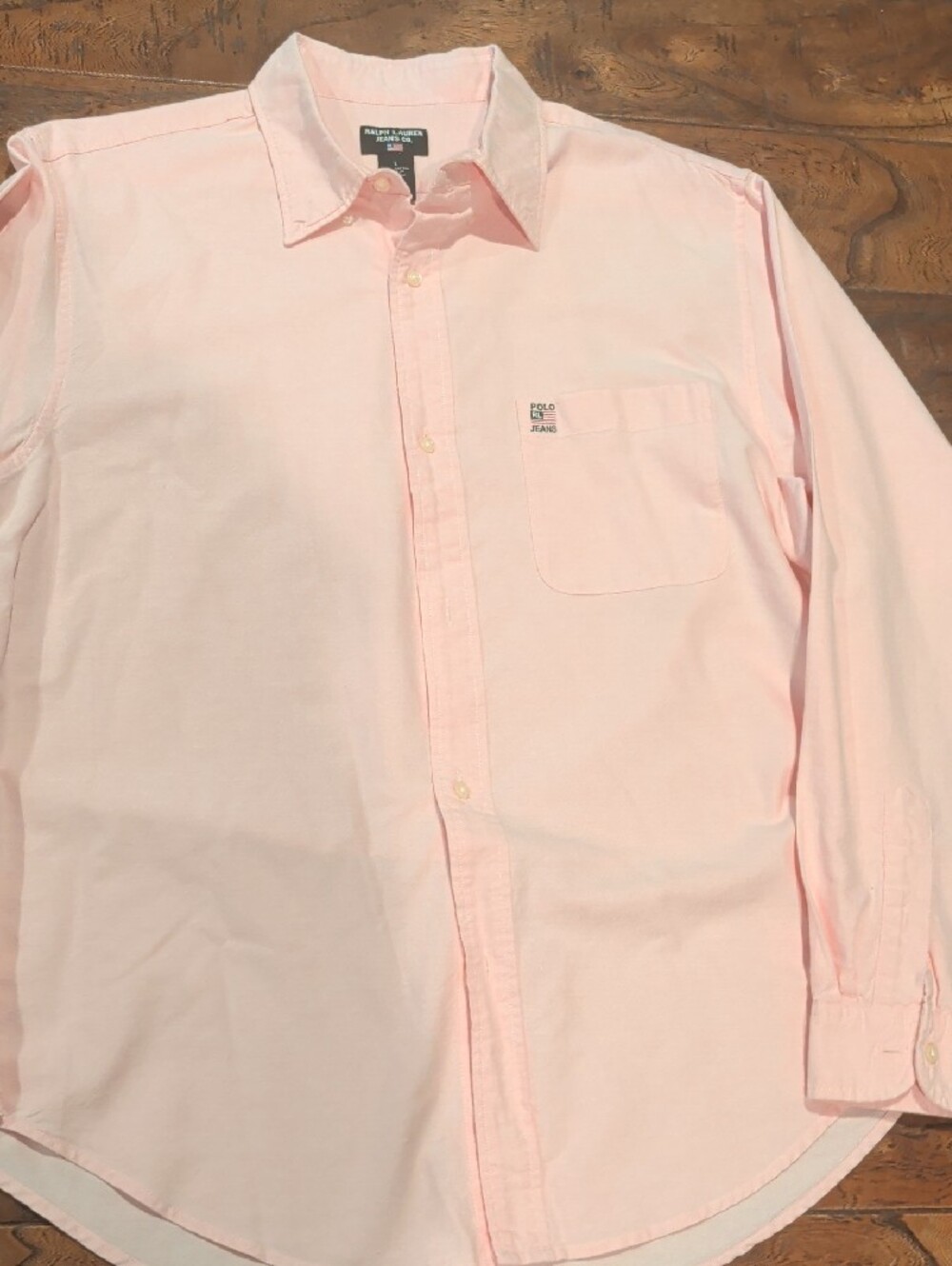 Vintage 90s Ralph Lauren Polo Jeans Co Pink Oxford Shirt Men's L Long Sleeve - Picture 6 of 7